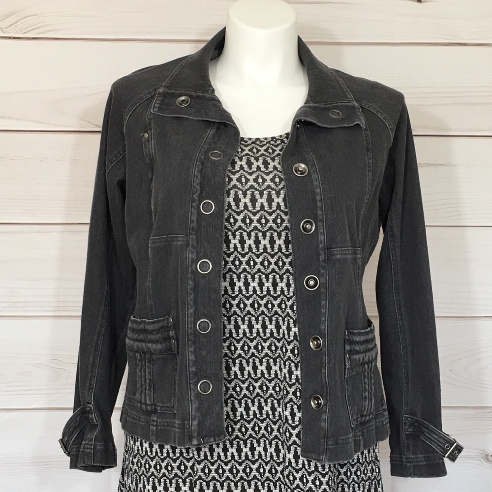 Grey Stretch Coldwater Creek Snap Front Jacket Petite Large